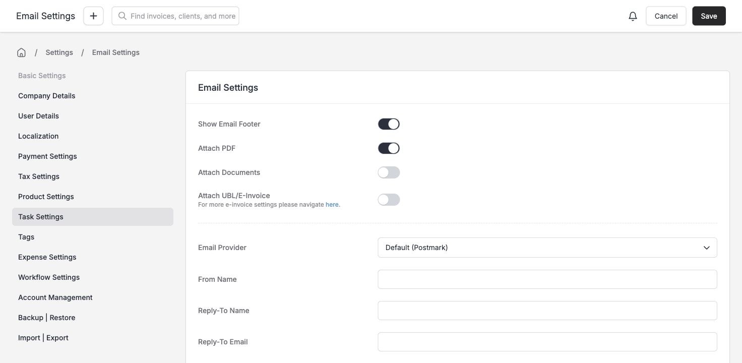 Email Settings with Attach PDF enabled