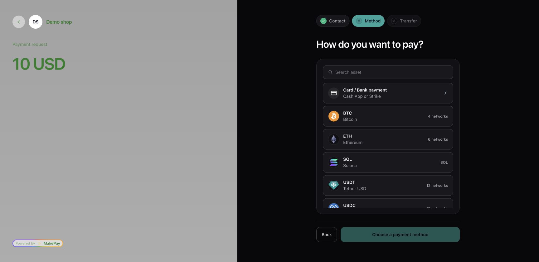 Example native Wix owner test order opens a MakePay checkout for 10 USD