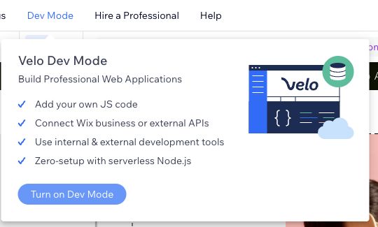 Dev Mode menu with Turn on Dev Mode