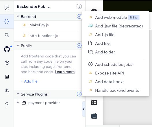Backend plus menu and Add .js file