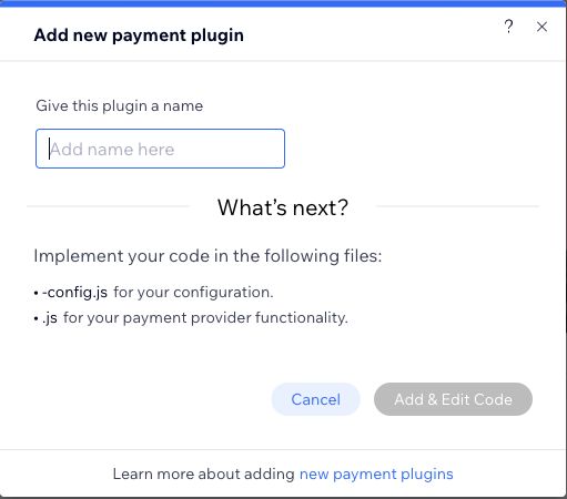 Plugin name dialog where MakePayPayment should be entered